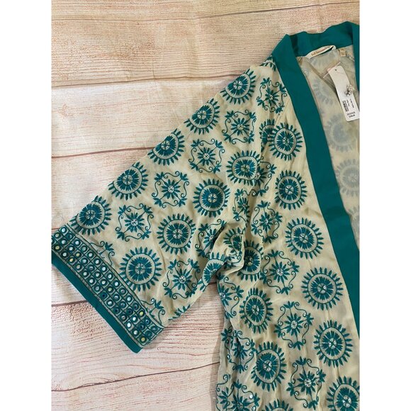 NWT Soft Surroundings Women's Teal Open Front Embellished Kimono - L/XL - Picture 2 of 12